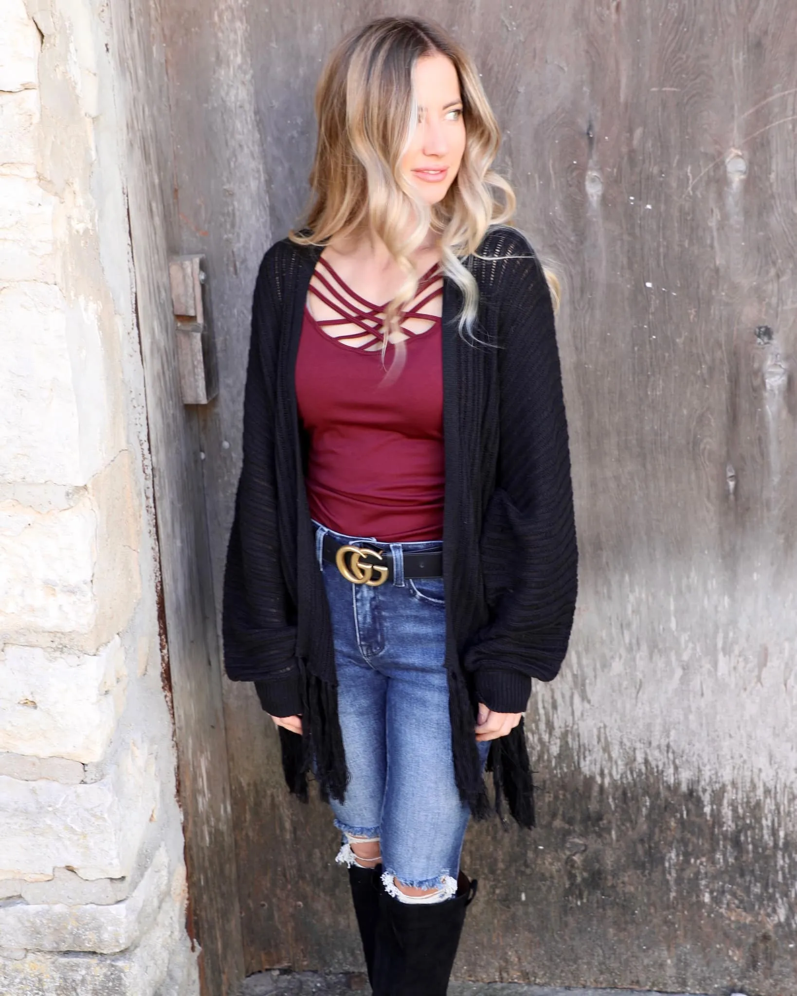 Black Ribbed Knit Dolman Cardigan