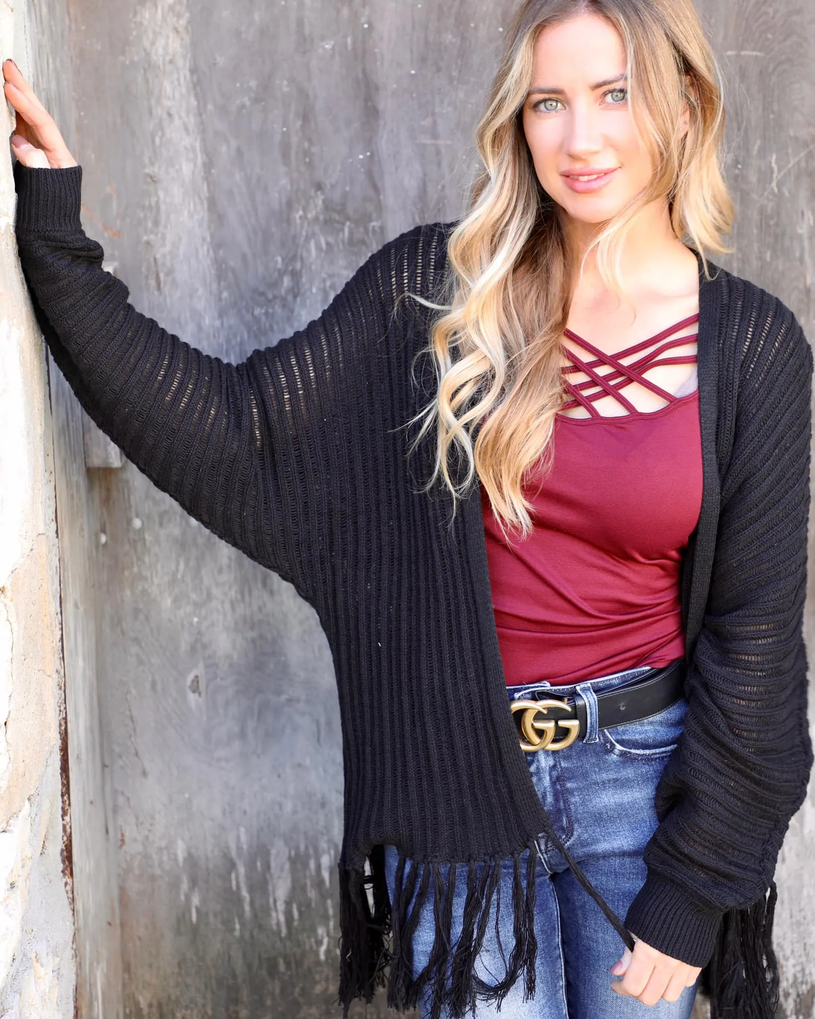 Black Ribbed Knit Dolman Cardigan