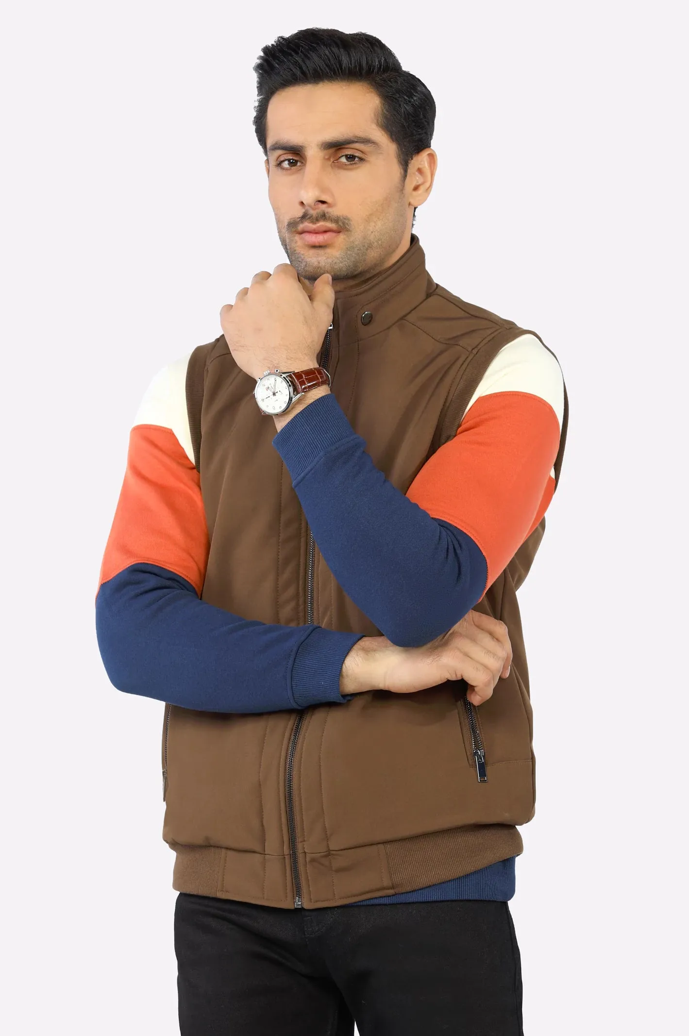 Brown Sleeveless Quilted Jacket