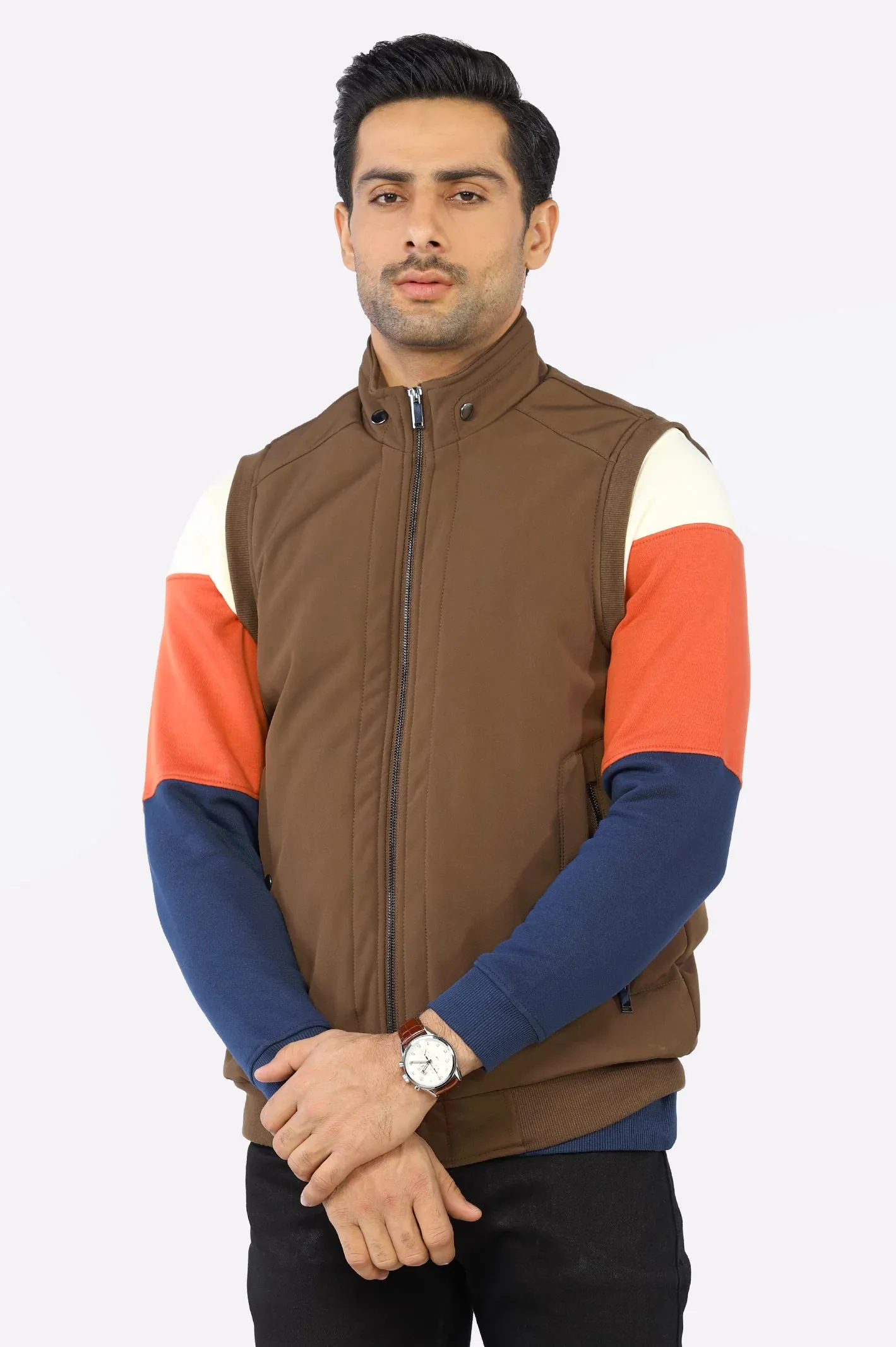 Brown Sleeveless Quilted Jacket