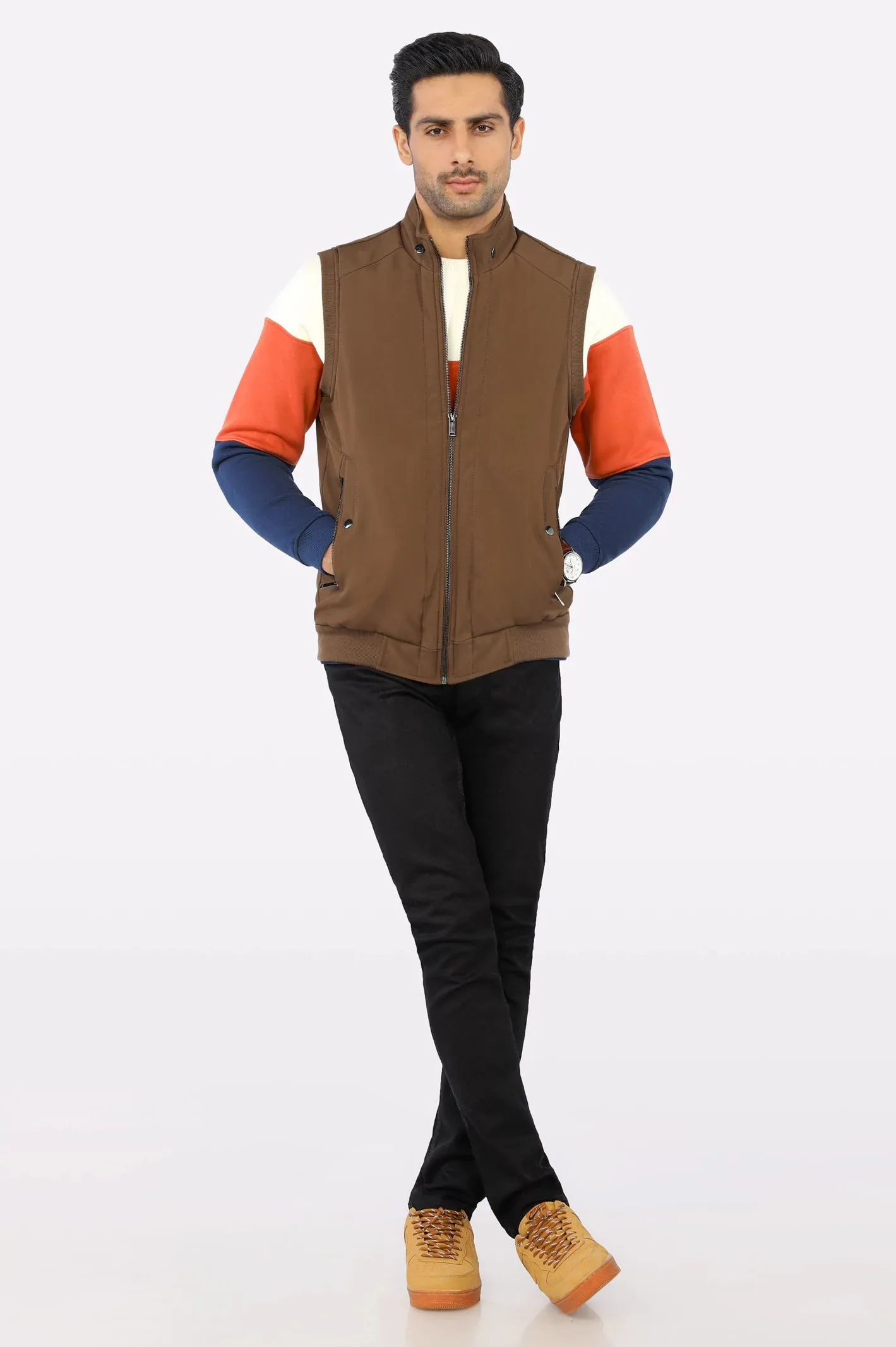 Brown Sleeveless Quilted Jacket