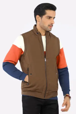 Brown Sleeveless Quilted Jacket