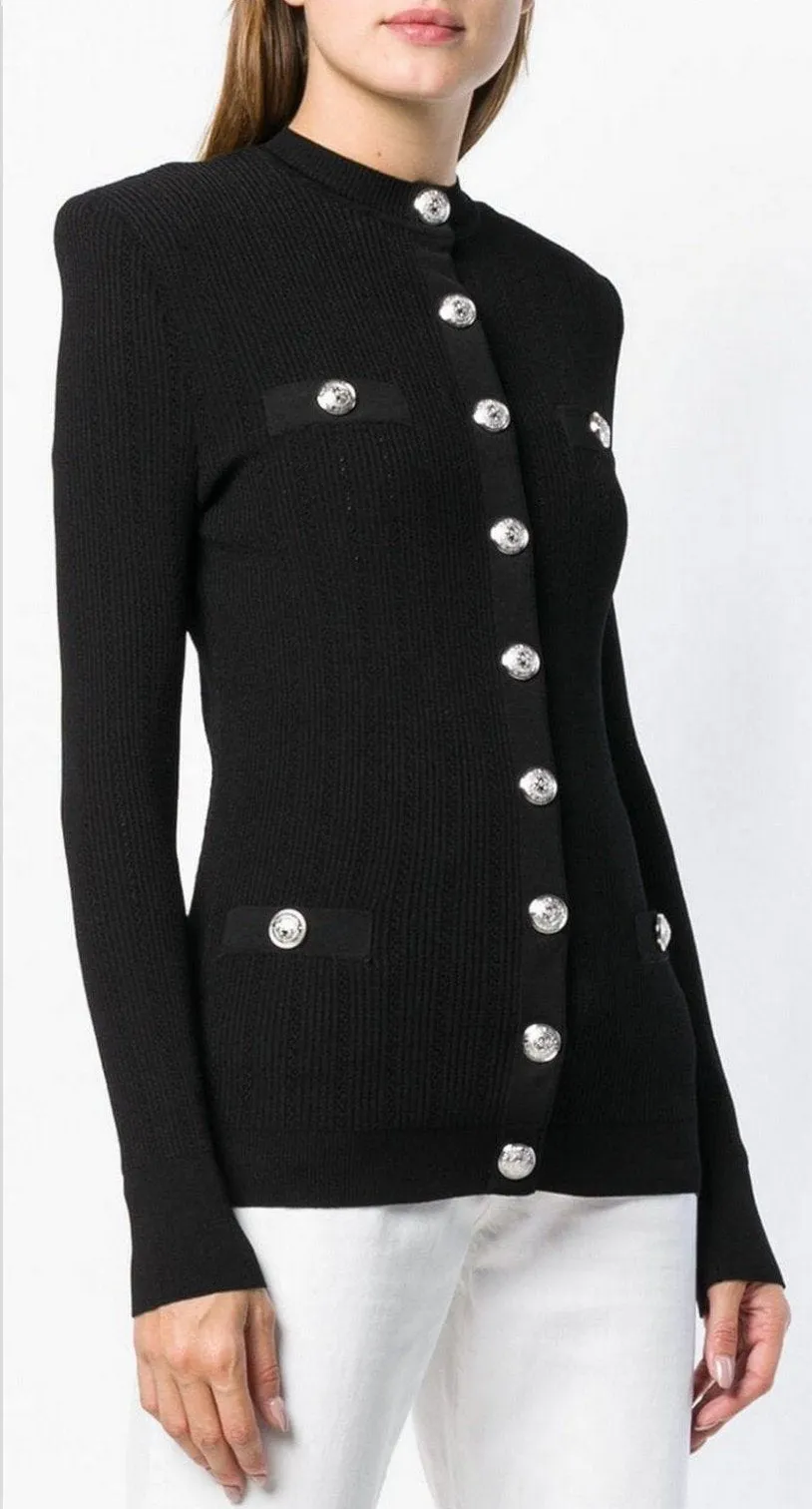 Button-Detail Cardigan, Black