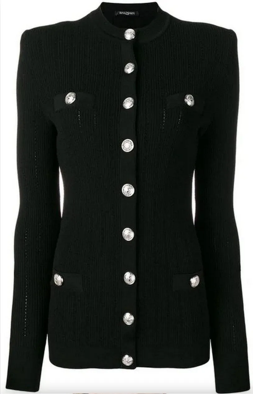 Button-Detail Cardigan, Black