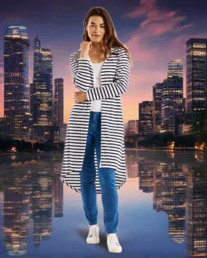 Byron Loose Long Sleeve Cotton Cardigan - Blue/White Stripe