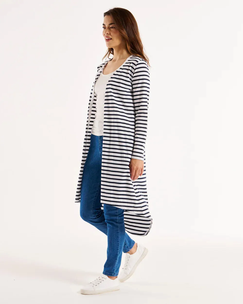 Byron Loose Long Sleeve Cotton Cardigan - Blue/White Stripe