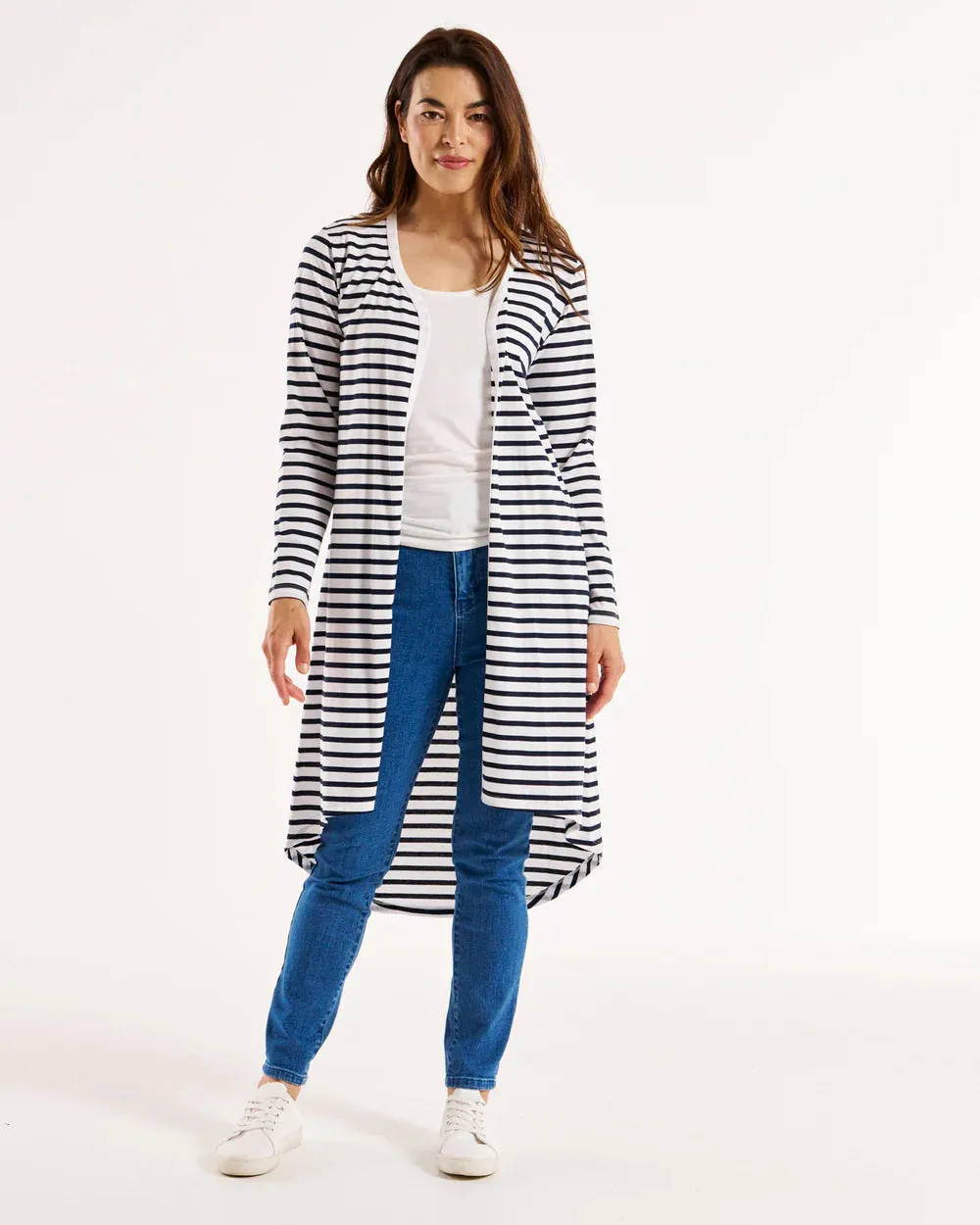 Byron Loose Long Sleeve Cotton Cardigan - Blue/White Stripe