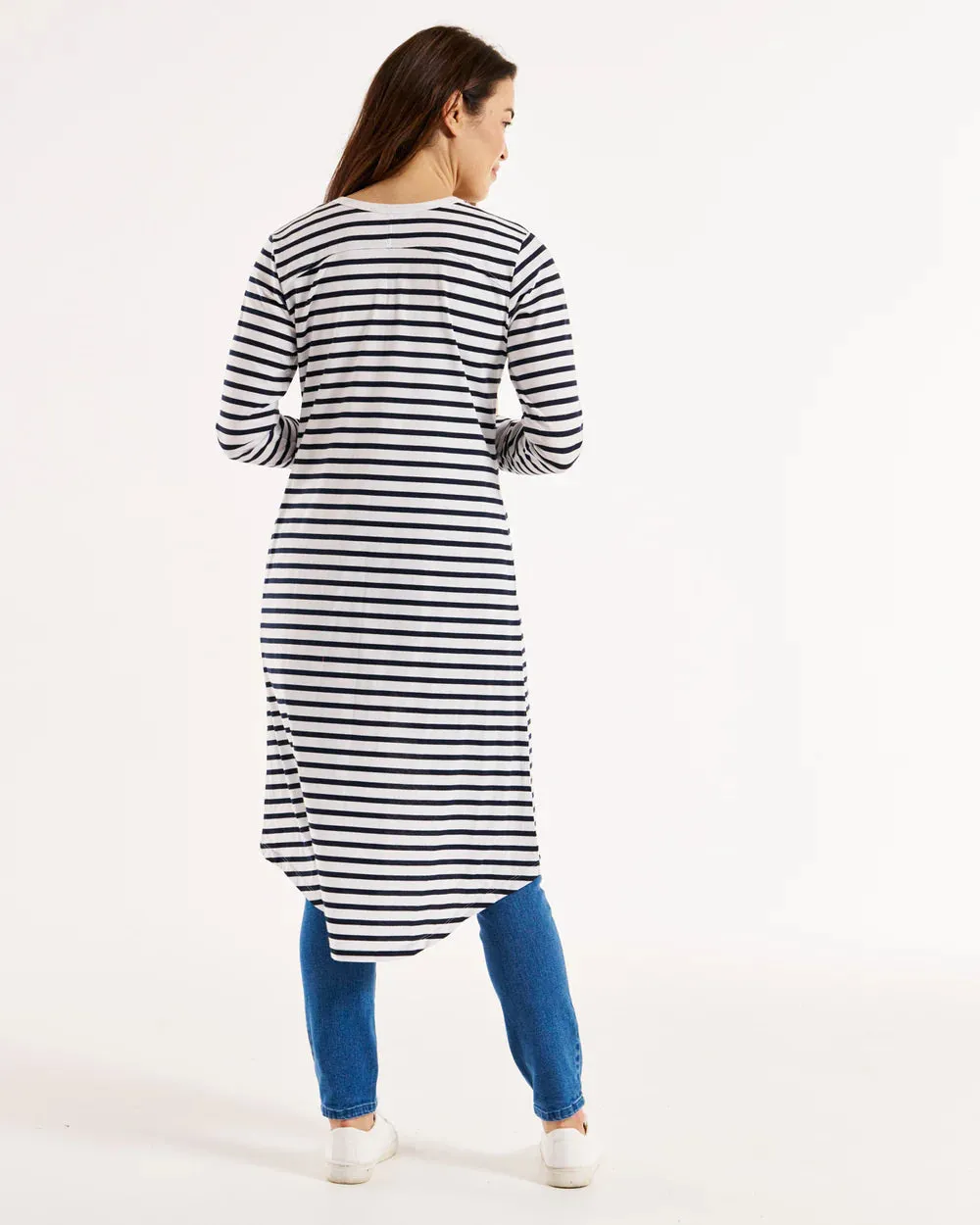 Byron Loose Long Sleeve Cotton Cardigan - Blue/White Stripe