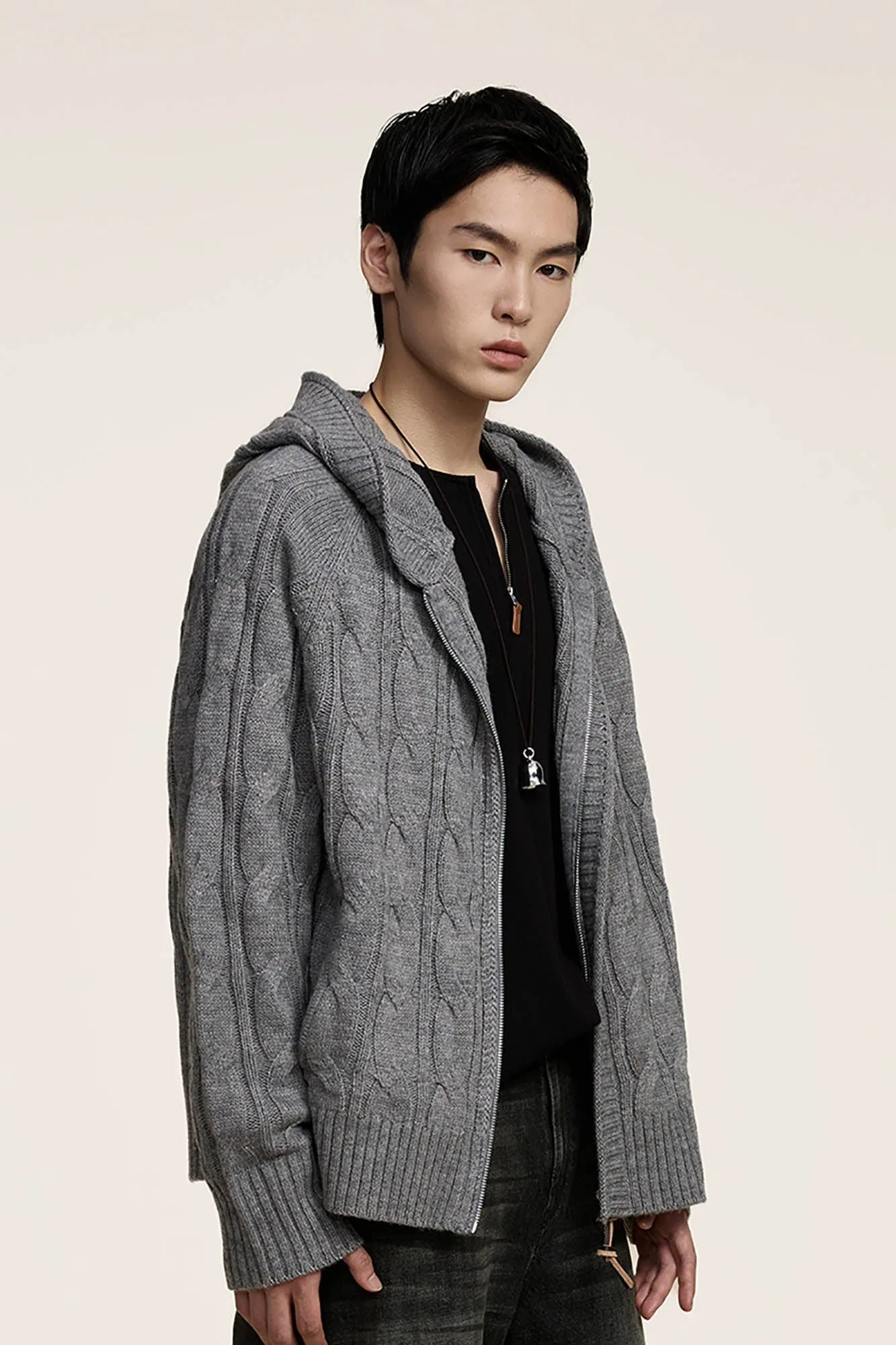 Cable Knit Hooded Cardigan
