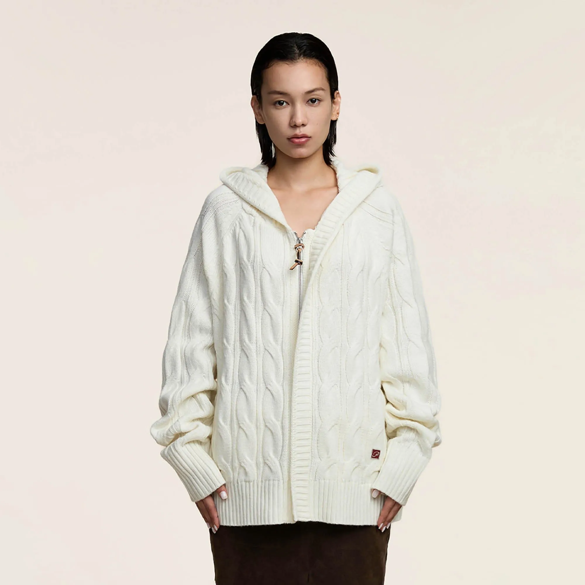 Cable Knit Hooded Cardigan