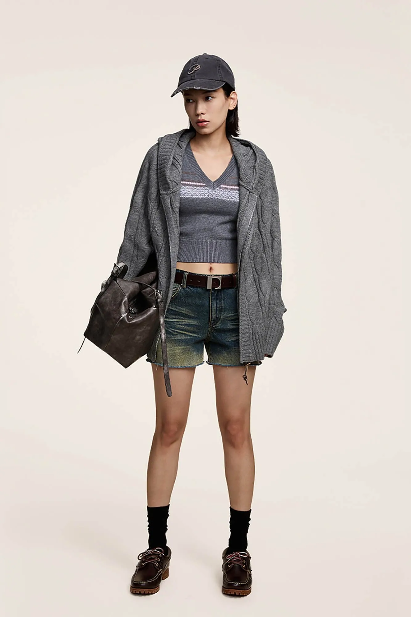 Cable Knit Hooded Cardigan