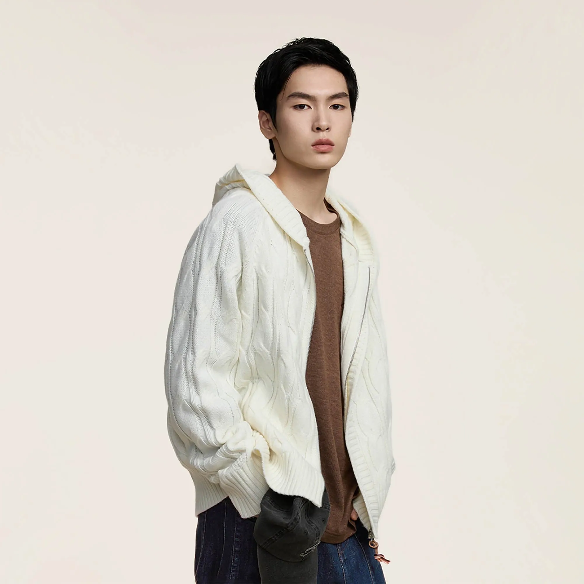 Cable Knit Hooded Cardigan