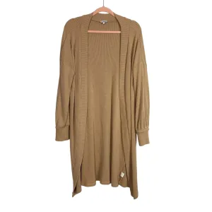 Candidly Chan Tan Ribbed Open Front Duster Cardigan- Size S