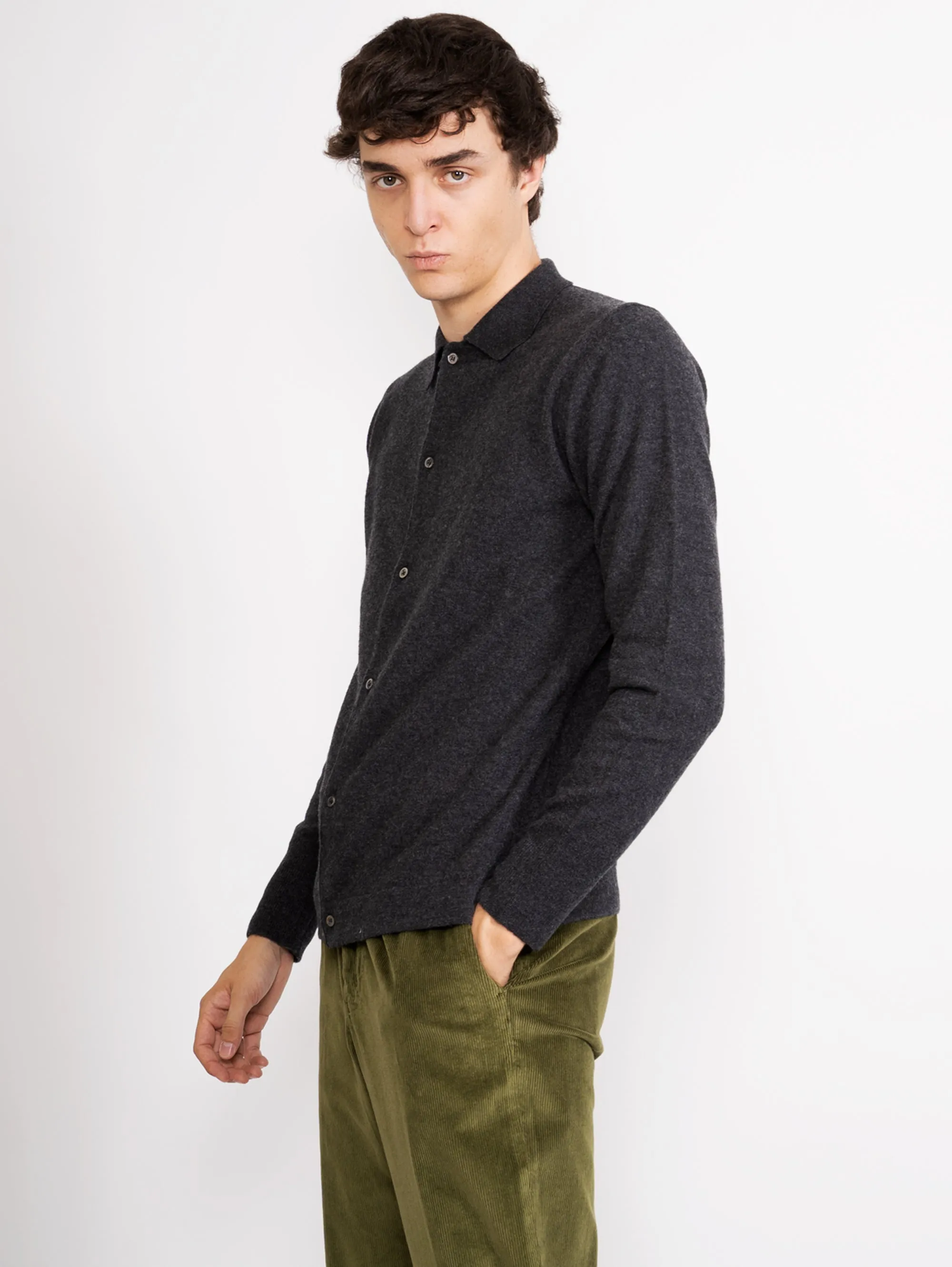 Cardigan con Colletto a Polo Grigio