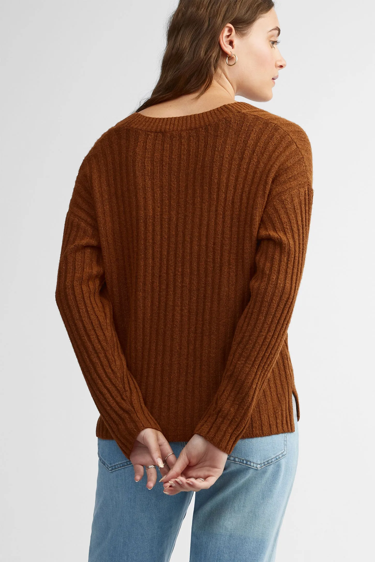 Cardigan côtelé manches longues - Femme