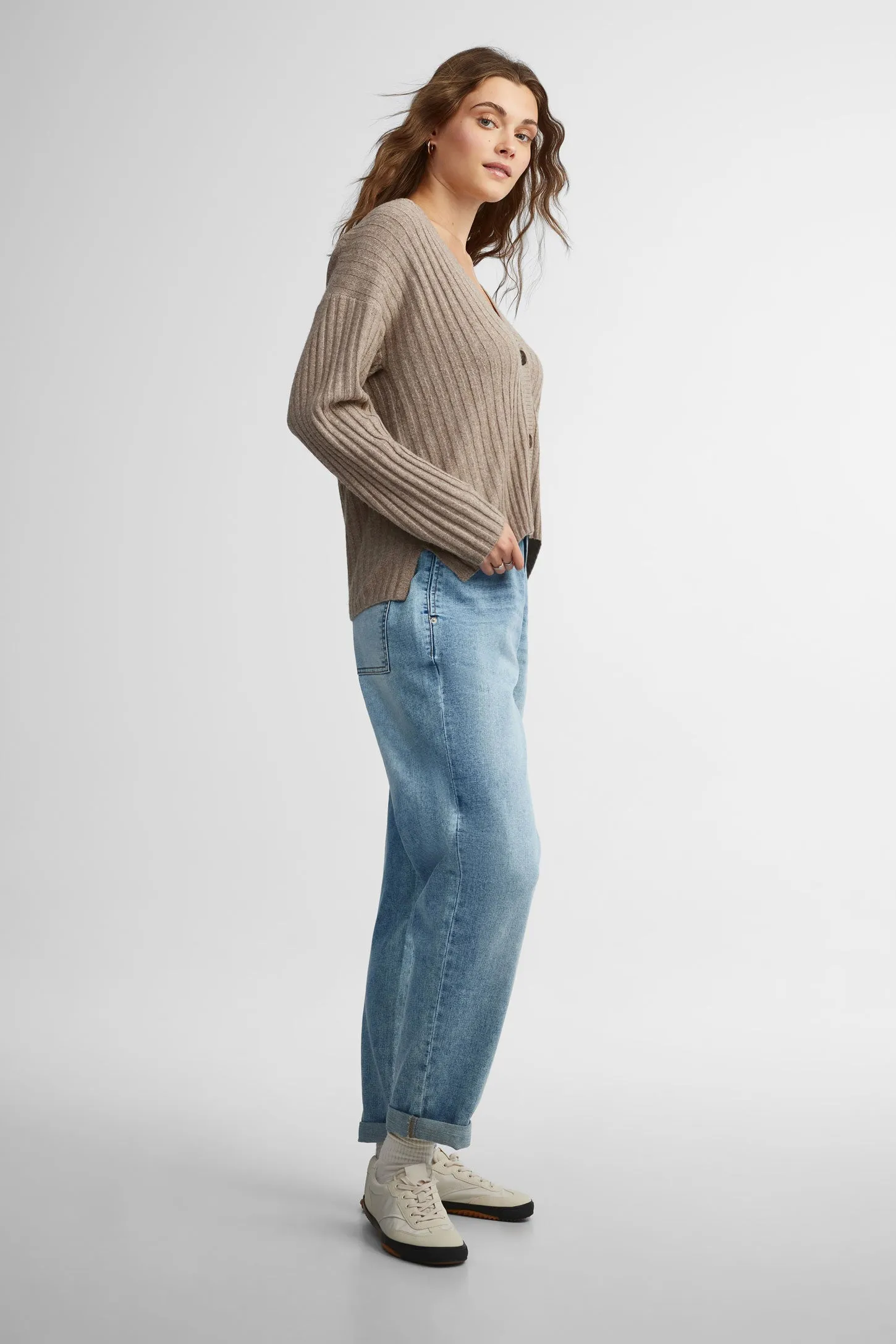 Cardigan côtelé manches longues - Femme