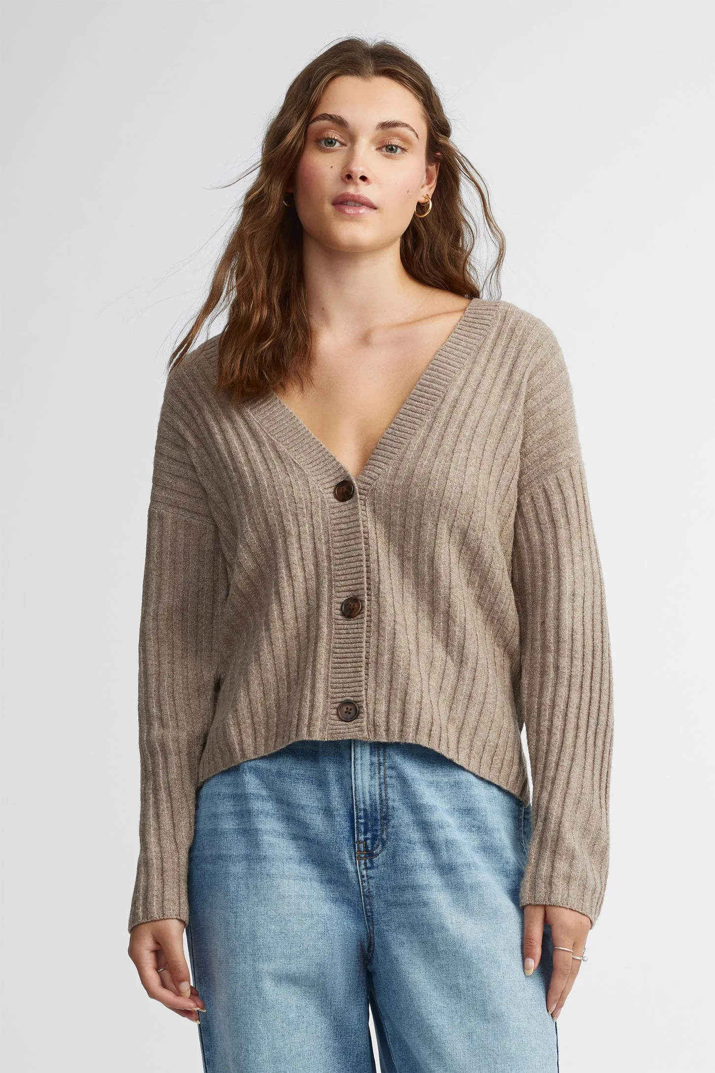 Cardigan côtelé manches longues - Femme