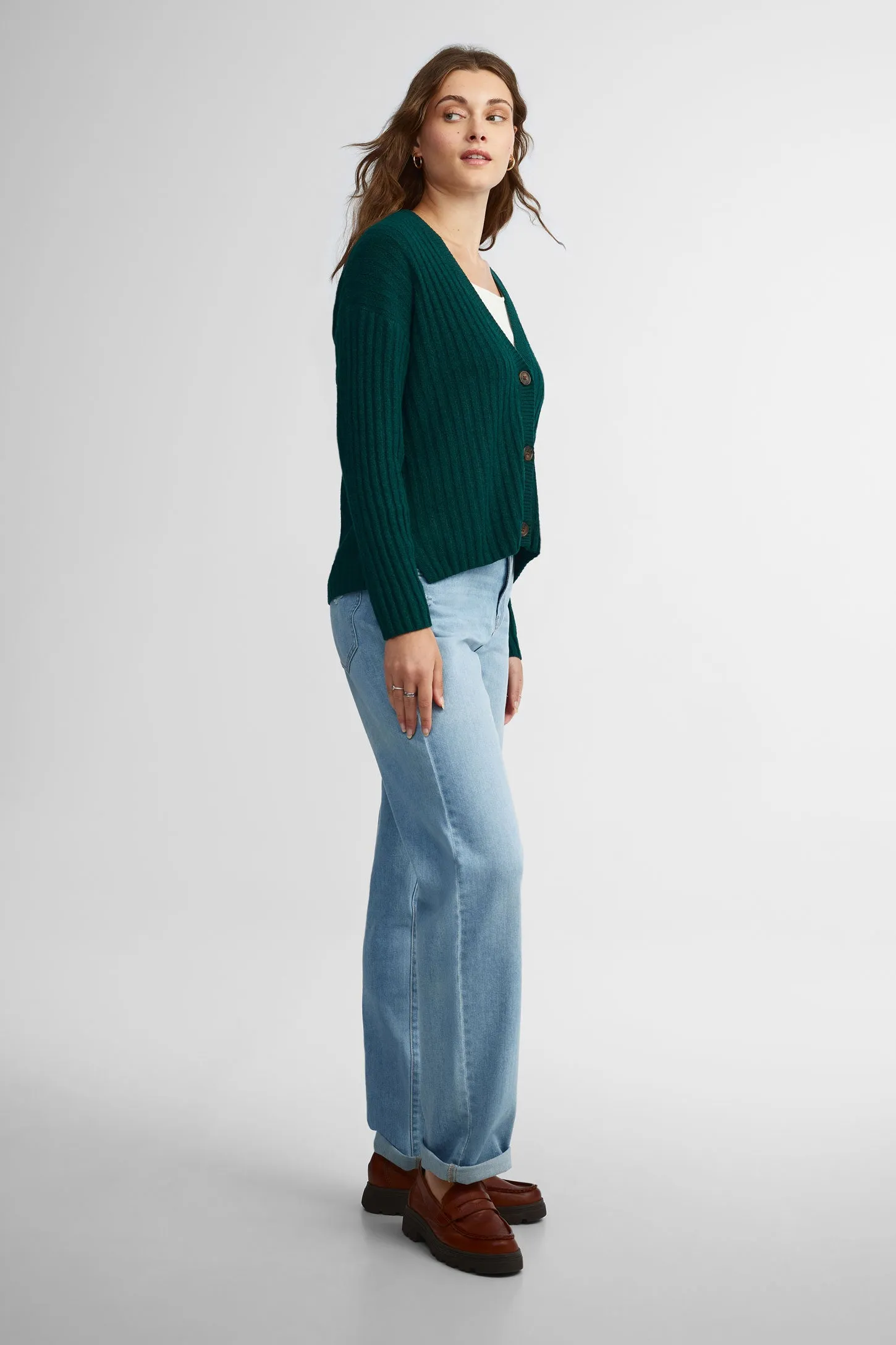 Cardigan côtelé manches longues - Femme