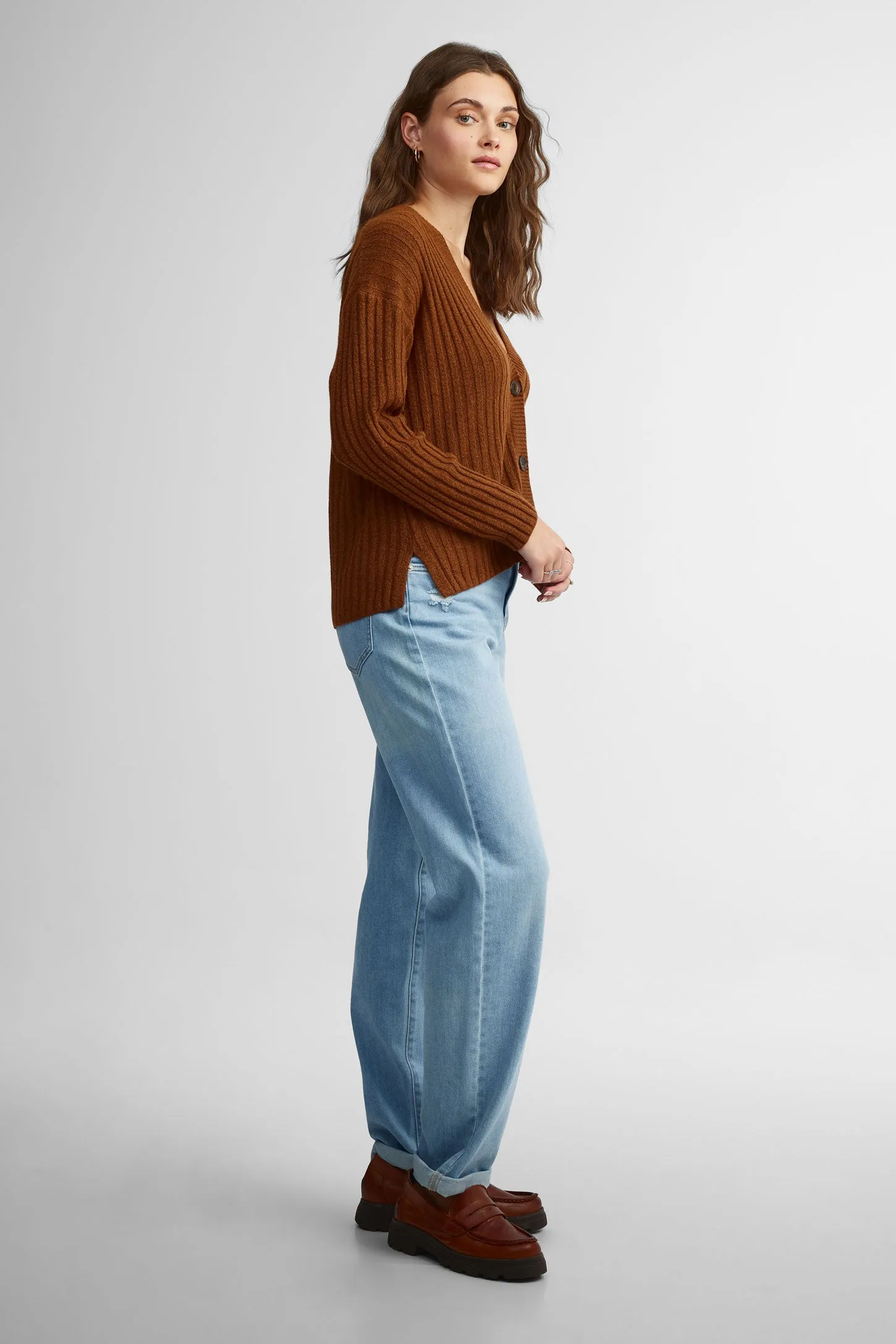 Cardigan côtelé manches longues - Femme