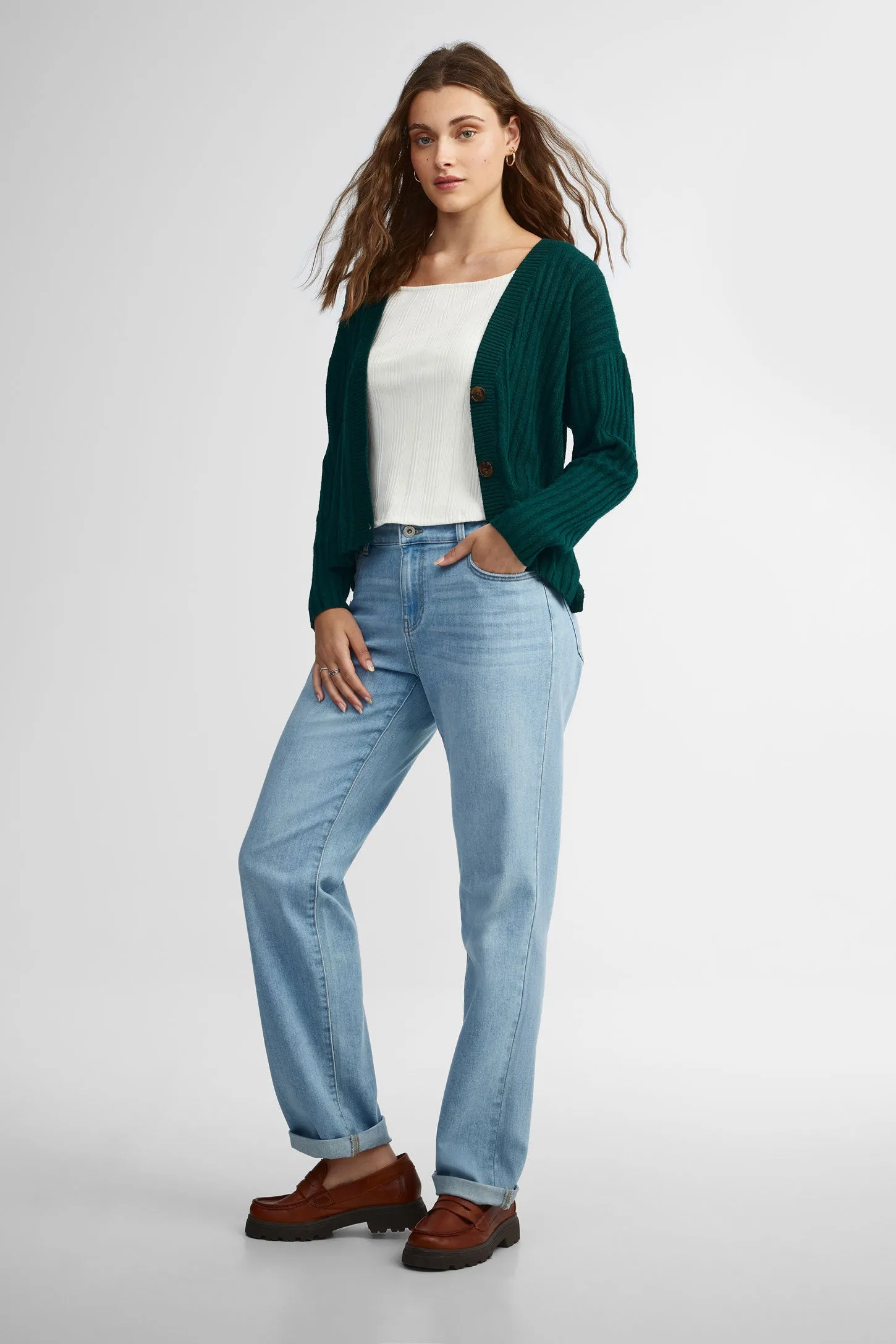 Cardigan côtelé manches longues - Femme