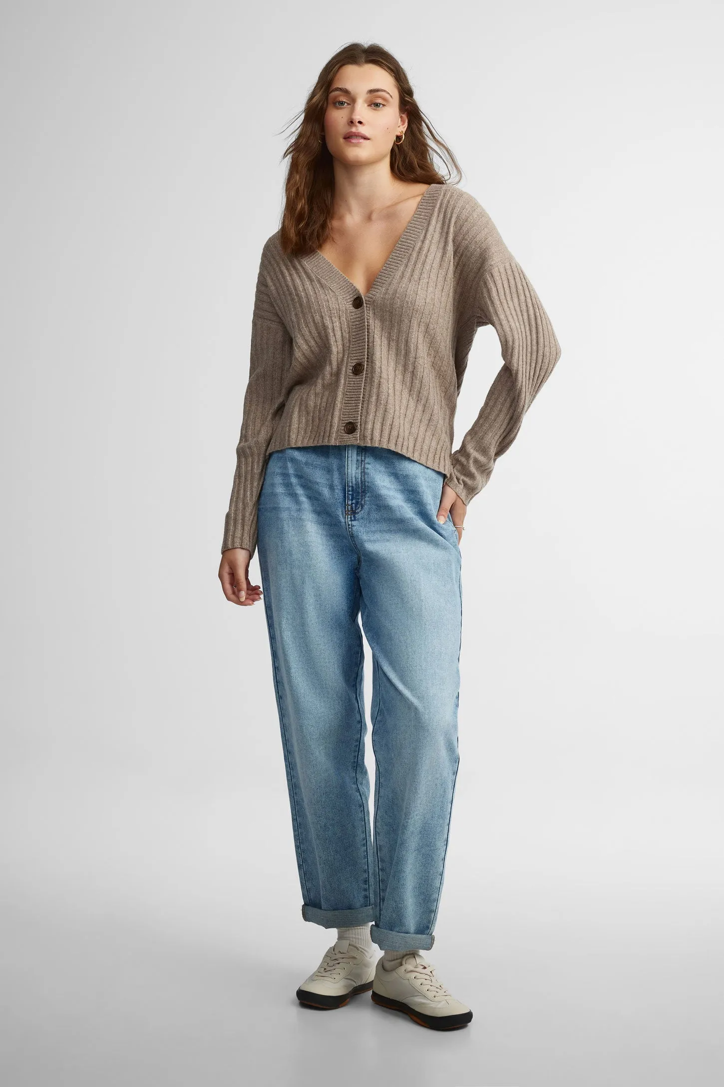Cardigan côtelé manches longues - Femme