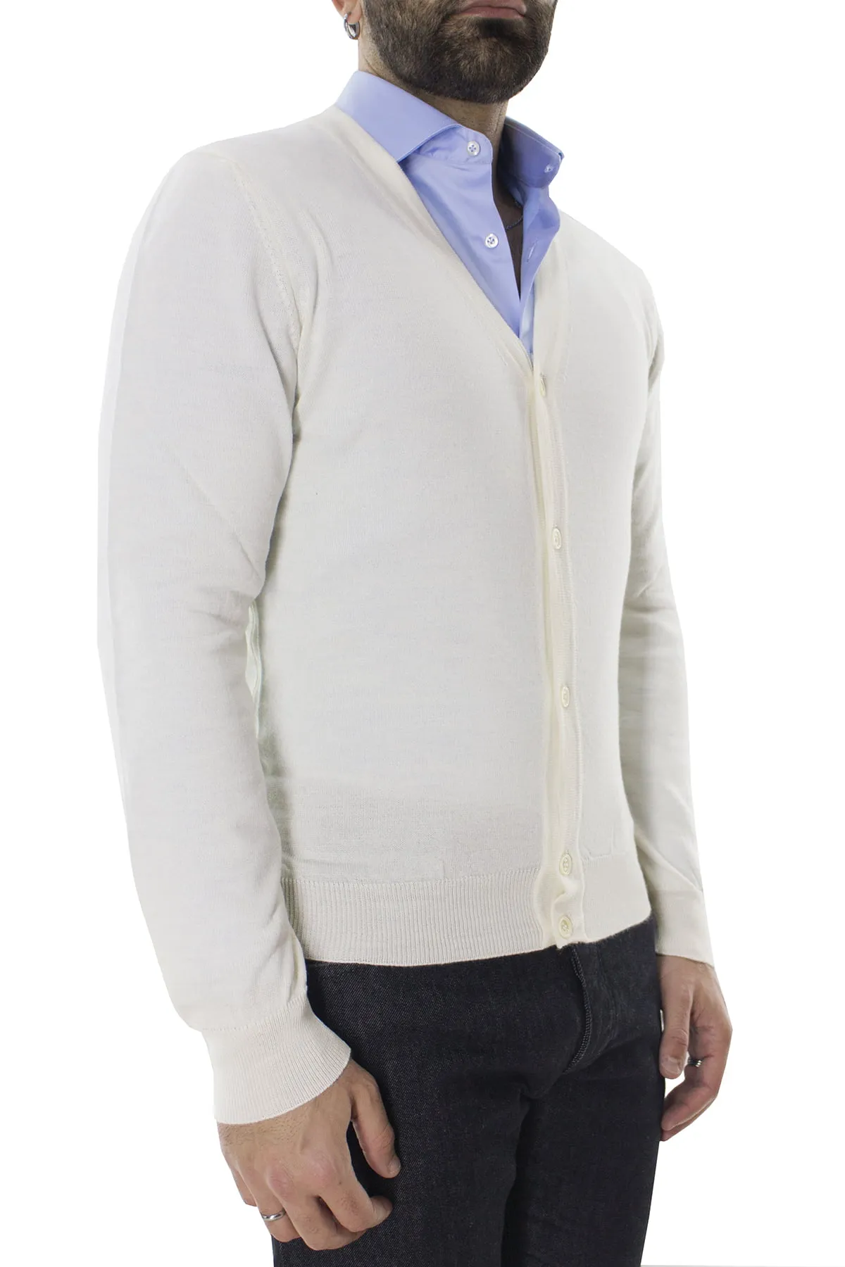 Cardigan uomo in lana merinos extra slim fit made in Italy 5 bottoni