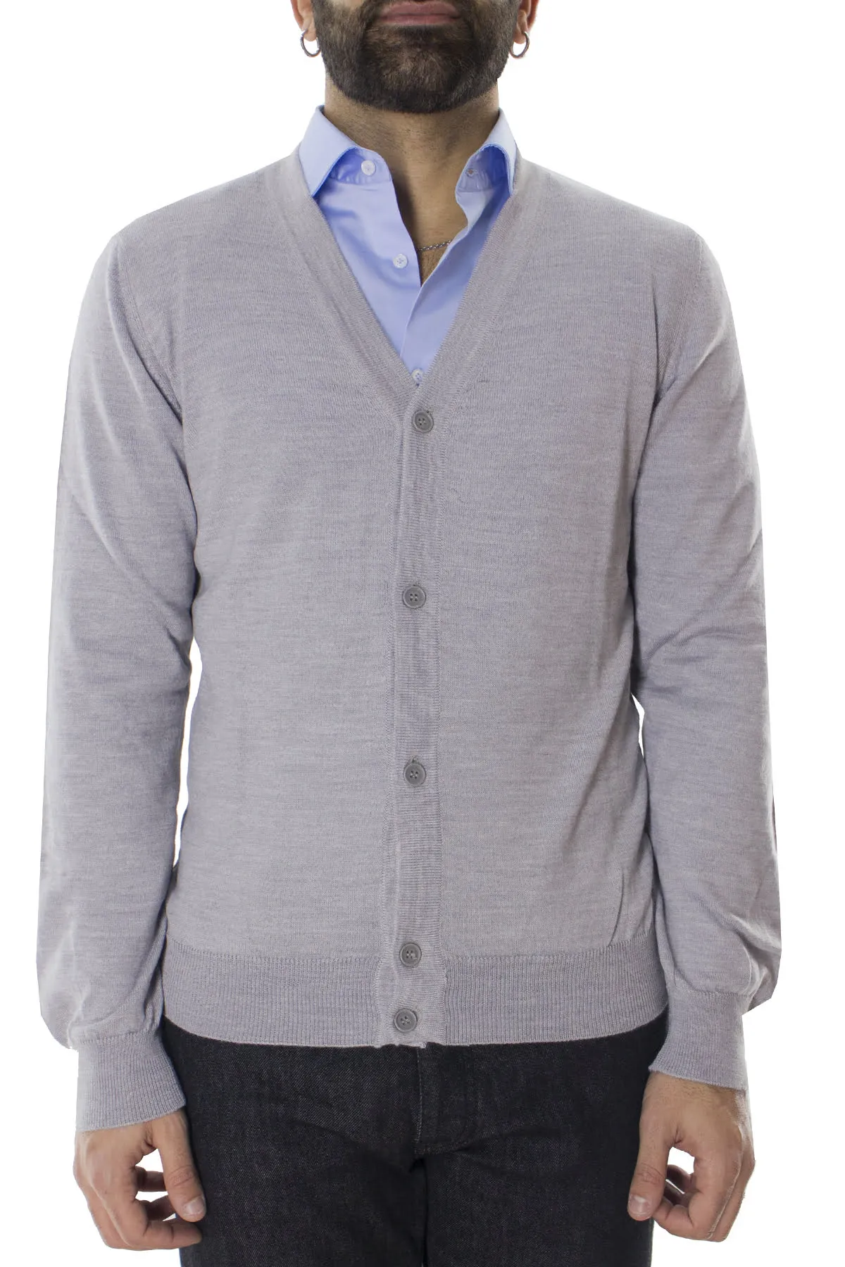 Cardigan uomo in lana merinos extra slim fit made in Italy 5 bottoni
