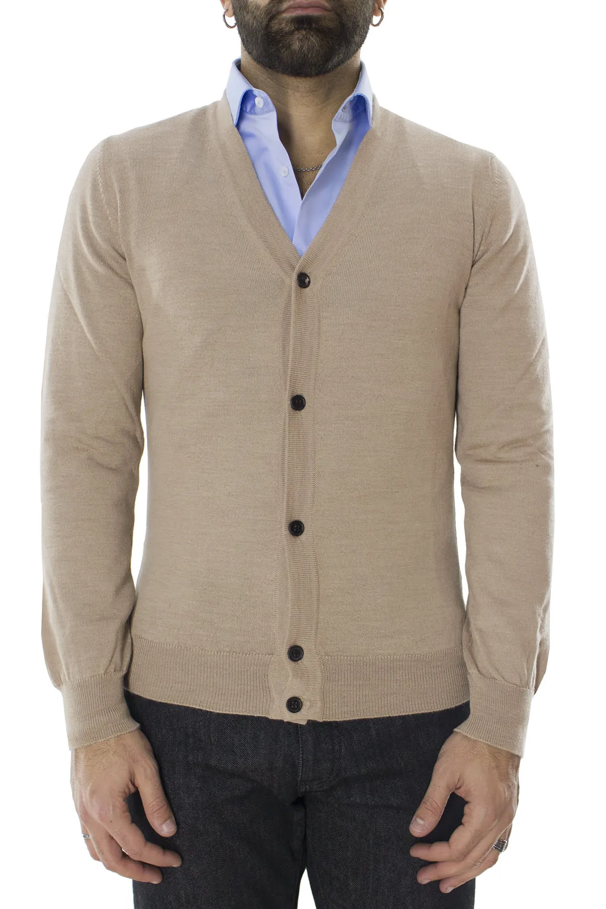 Cardigan uomo in lana merinos extra slim fit made in Italy 5 bottoni
