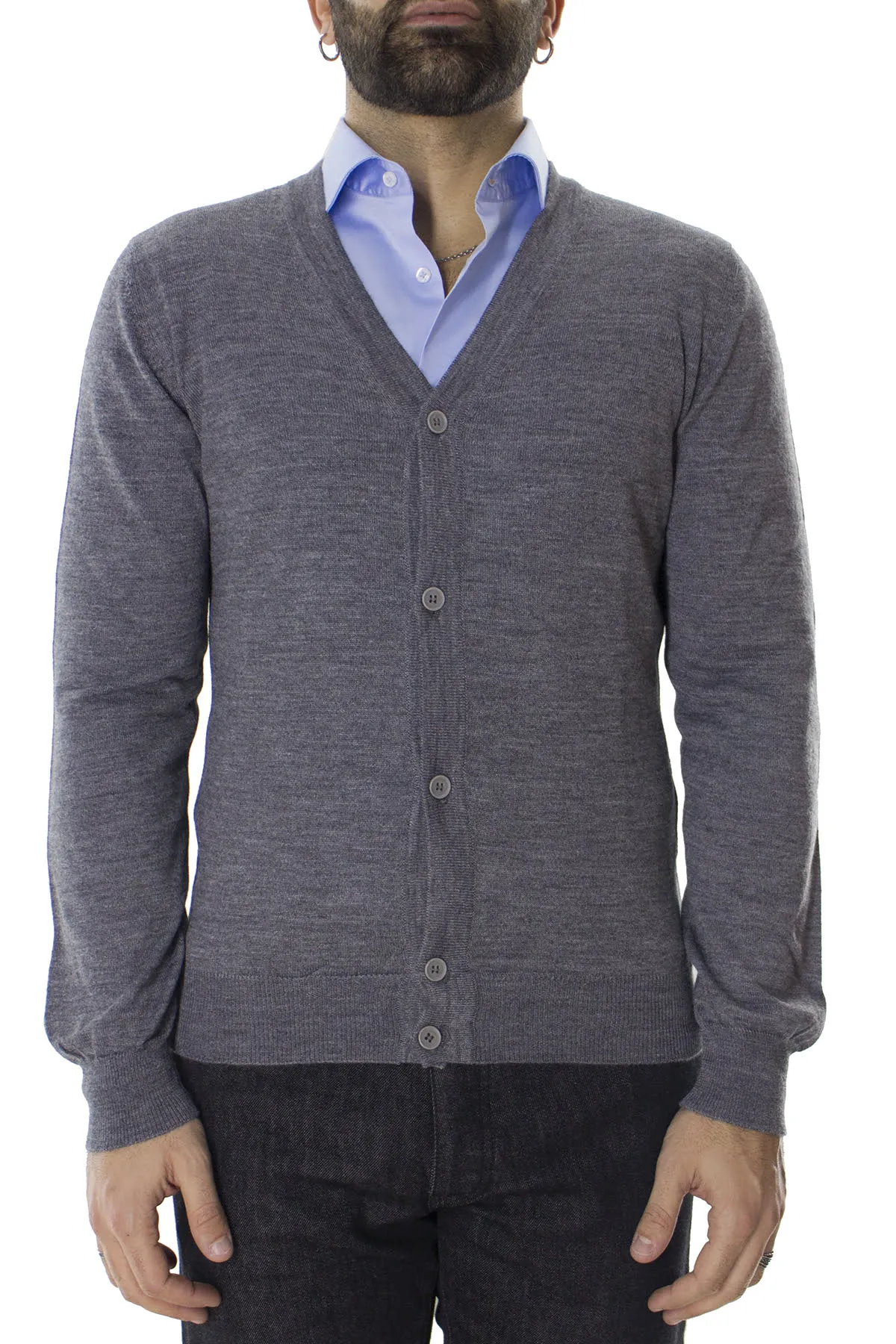 Cardigan uomo in lana merinos extra slim fit made in Italy 5 bottoni