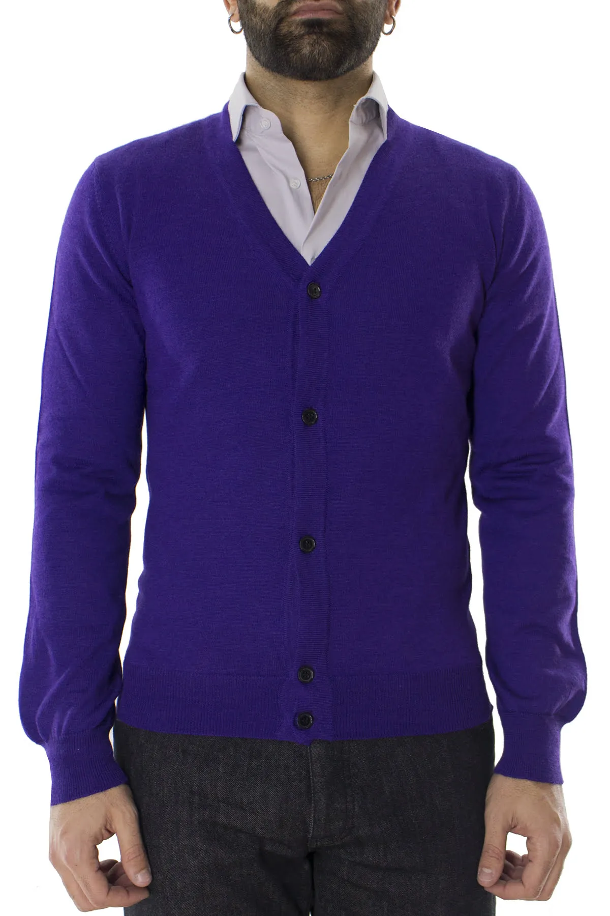 Cardigan uomo in lana merinos extra slim fit made in Italy 5 bottoni