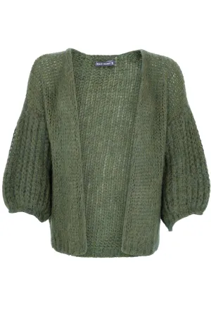 Casey Puff Sleeve Cardigan | Army | Strik fra Black Colour