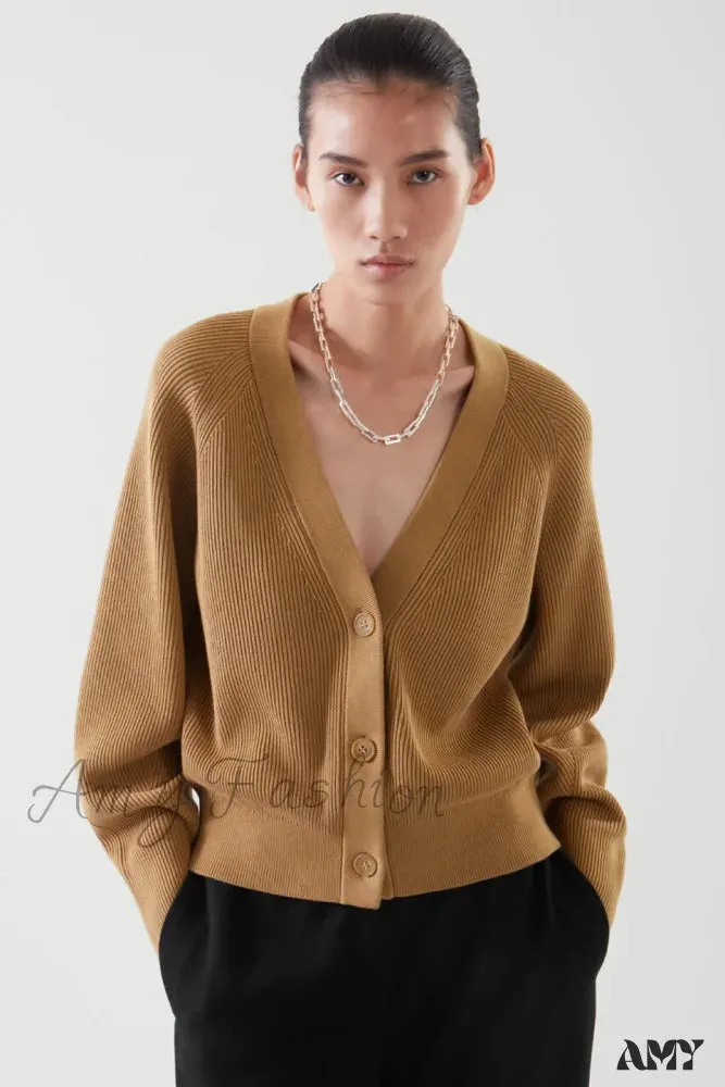 Casual V-neck Ribbed Bat-sleeve Soft Comfortable Cozy Elegant Lightweight Cardigan
