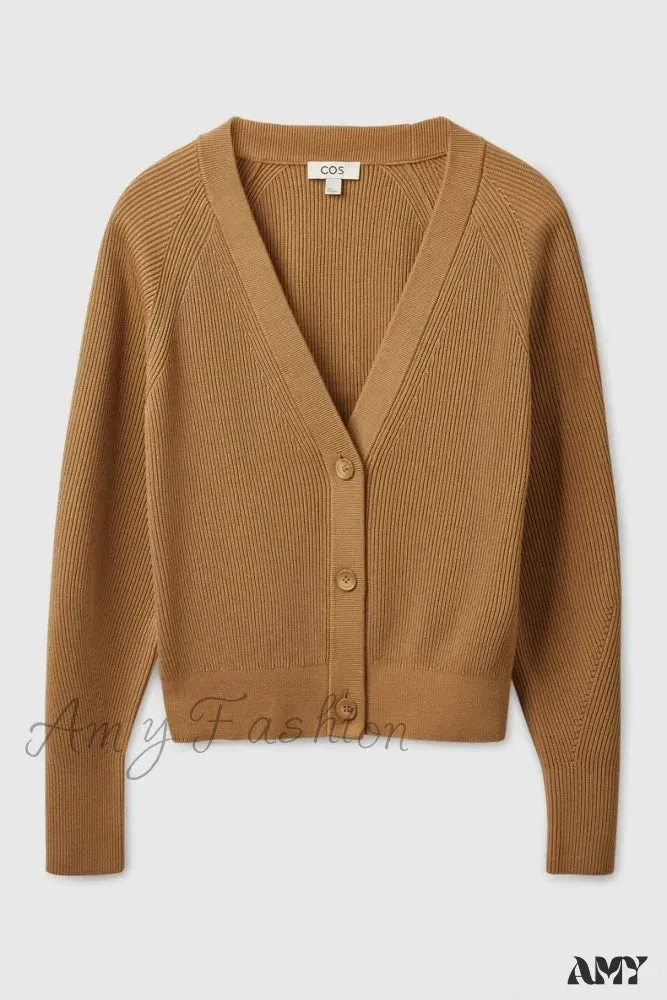 Casual V-neck Ribbed Bat-sleeve Soft Comfortable Cozy Elegant Lightweight Cardigan