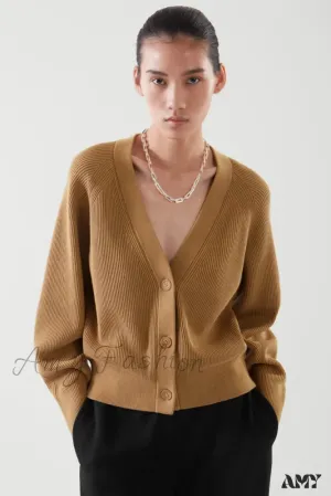 Casual V-neck Ribbed Bat-sleeve Soft Comfortable Cozy Elegant Lightweight Cardigan