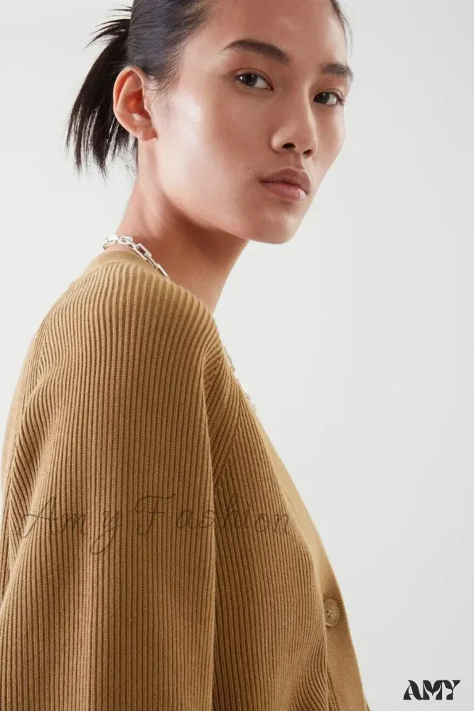 Casual V-neck Ribbed Bat-sleeve Soft Comfortable Cozy Elegant Lightweight Cardigan