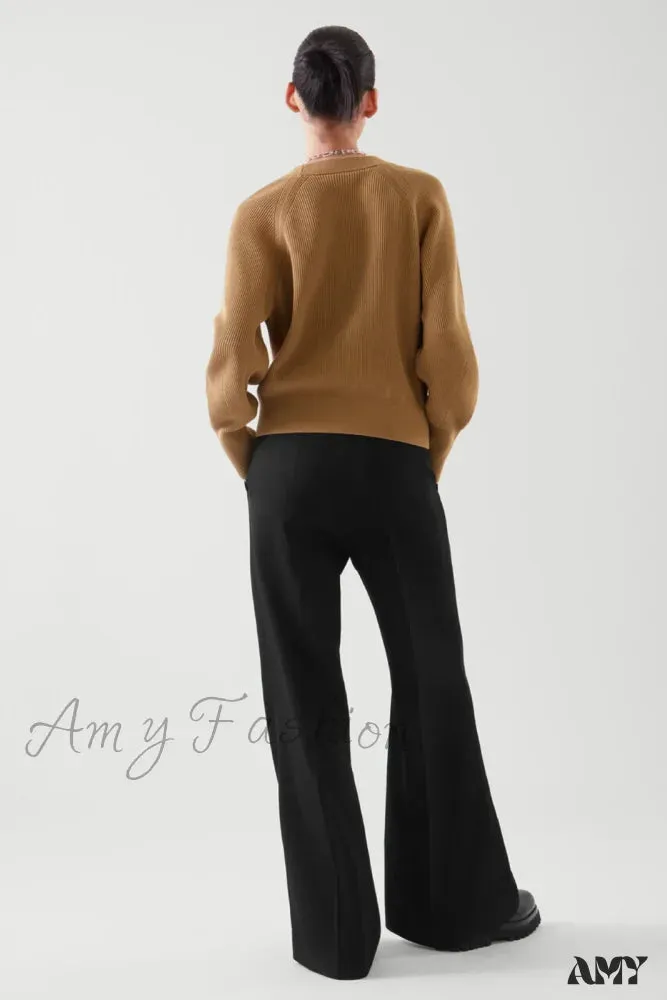 Casual V-neck Ribbed Bat-sleeve Soft Comfortable Cozy Elegant Lightweight Cardigan