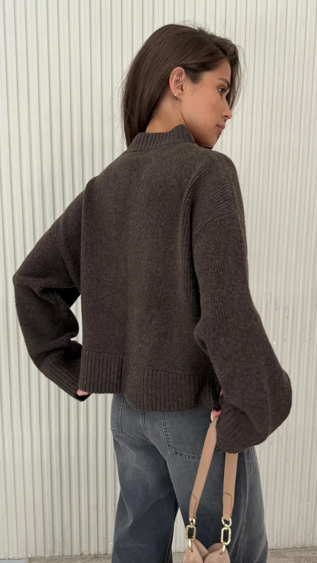 CHARLI ZOEY ZIP CARDIGAN DARK ESPRESSO