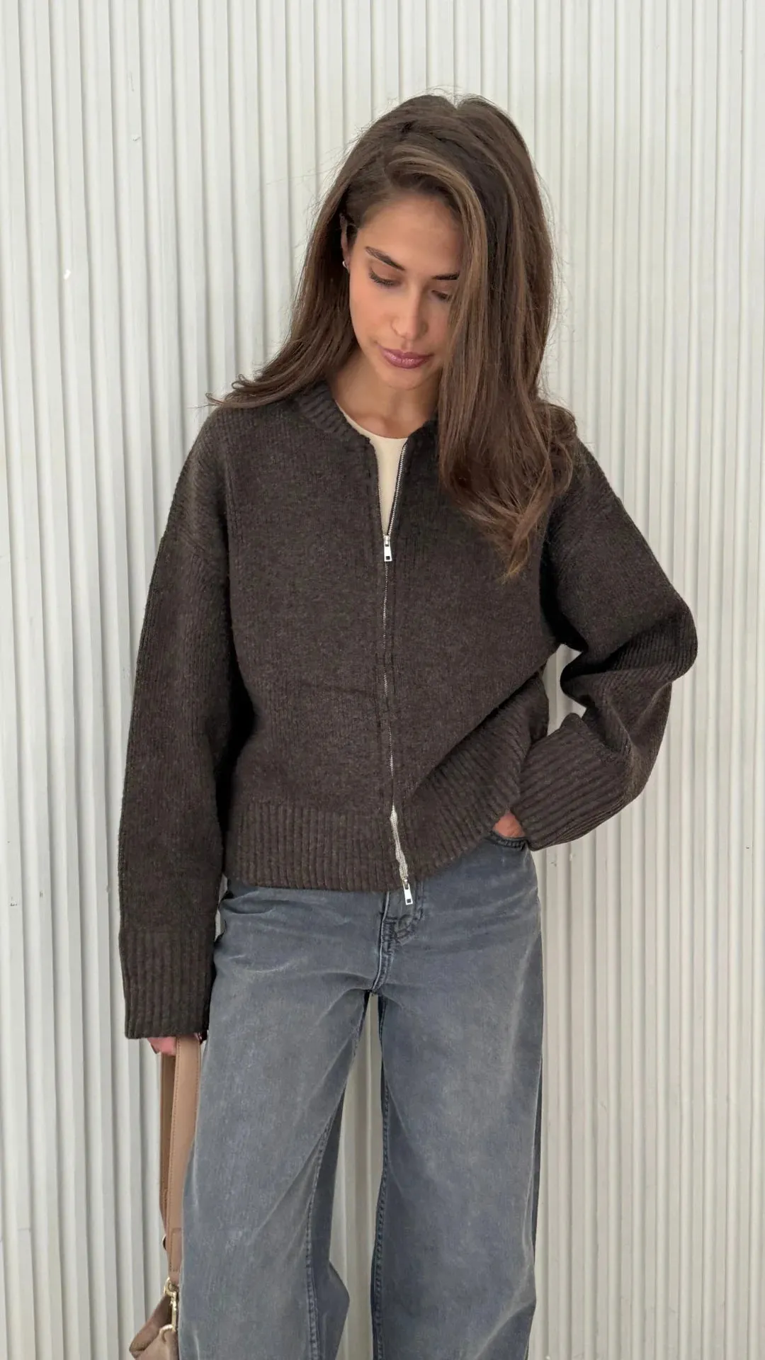 CHARLI ZOEY ZIP CARDIGAN DARK ESPRESSO
