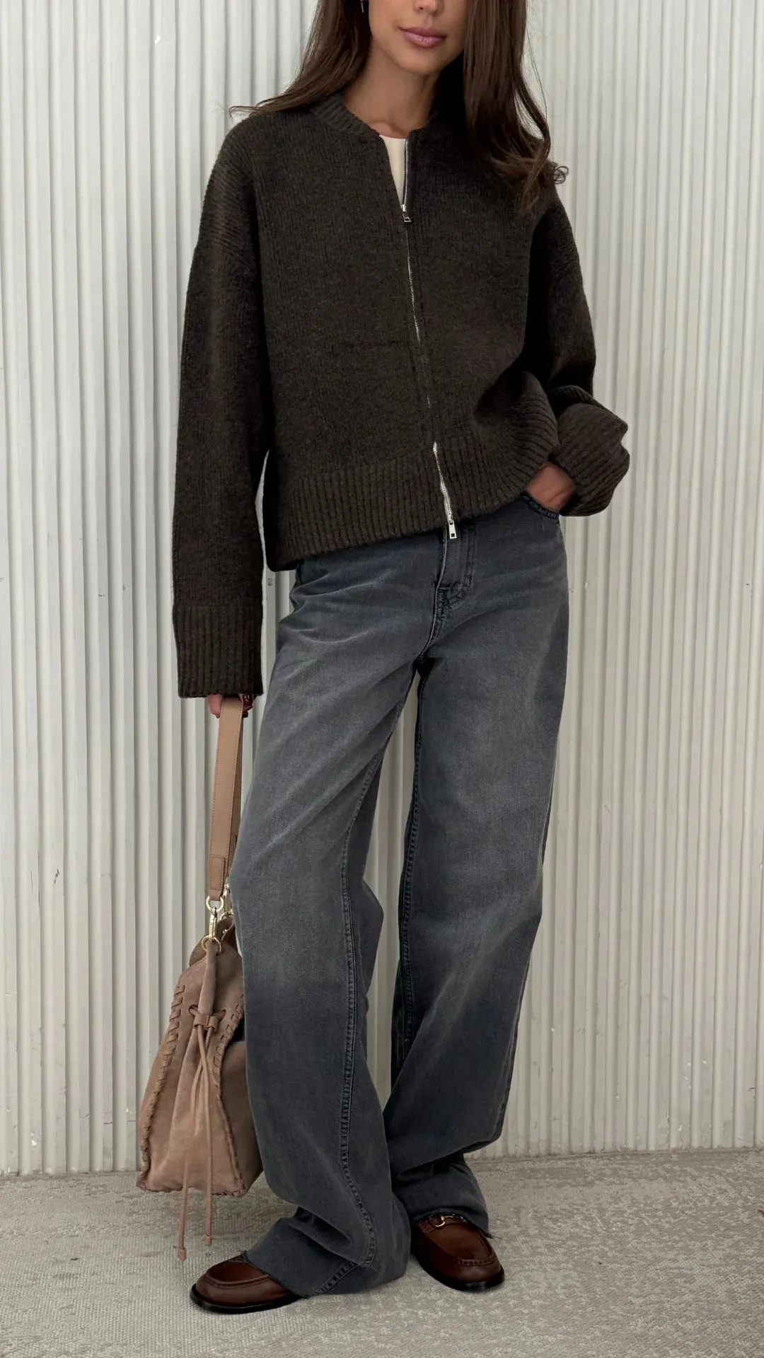 CHARLI ZOEY ZIP CARDIGAN DARK ESPRESSO