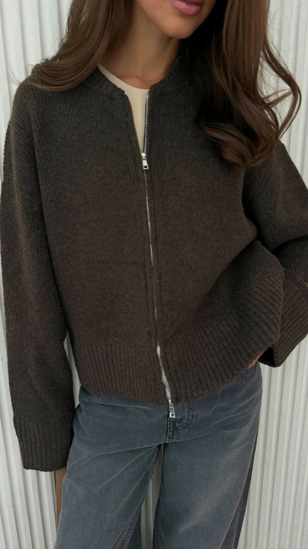 CHARLI ZOEY ZIP CARDIGAN DARK ESPRESSO