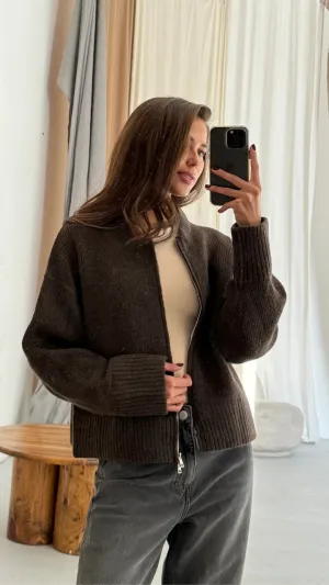CHARLI ZOEY ZIP CARDIGAN DARK ESPRESSO
