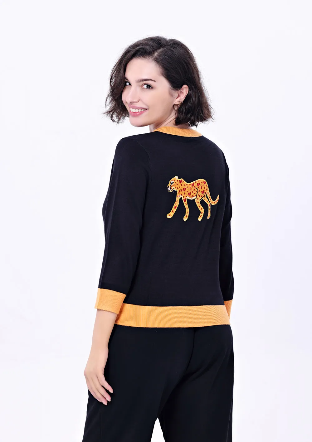 CHEETAH EMBROIDERED CARDIGAN