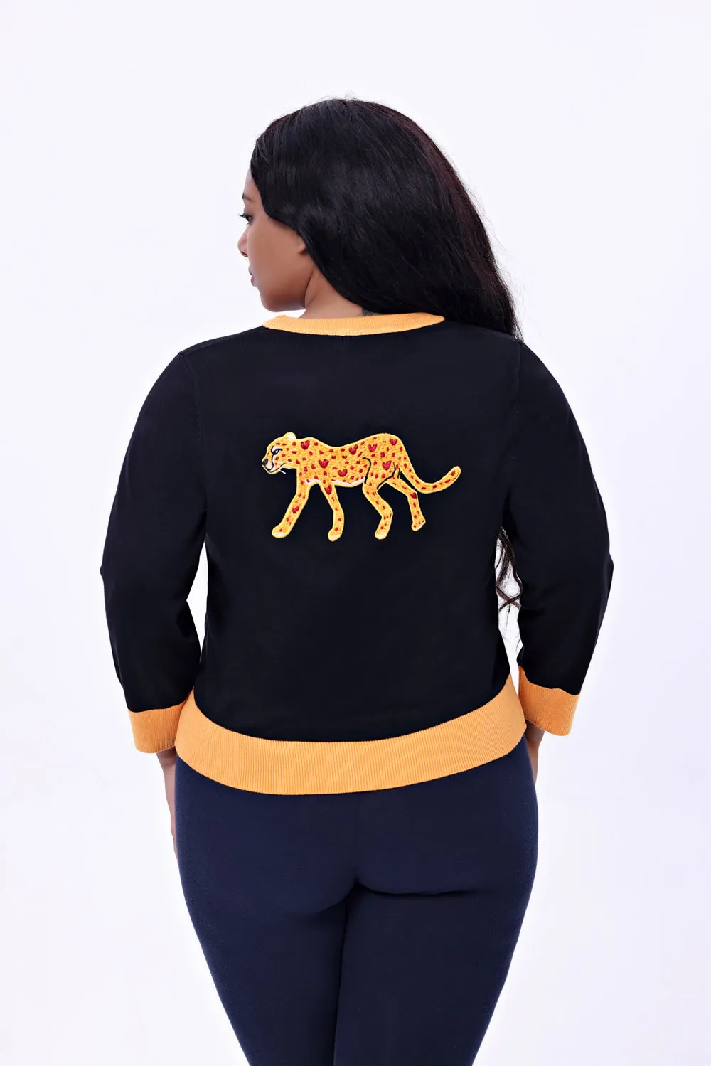 CHEETAH EMBROIDERED CARDIGAN