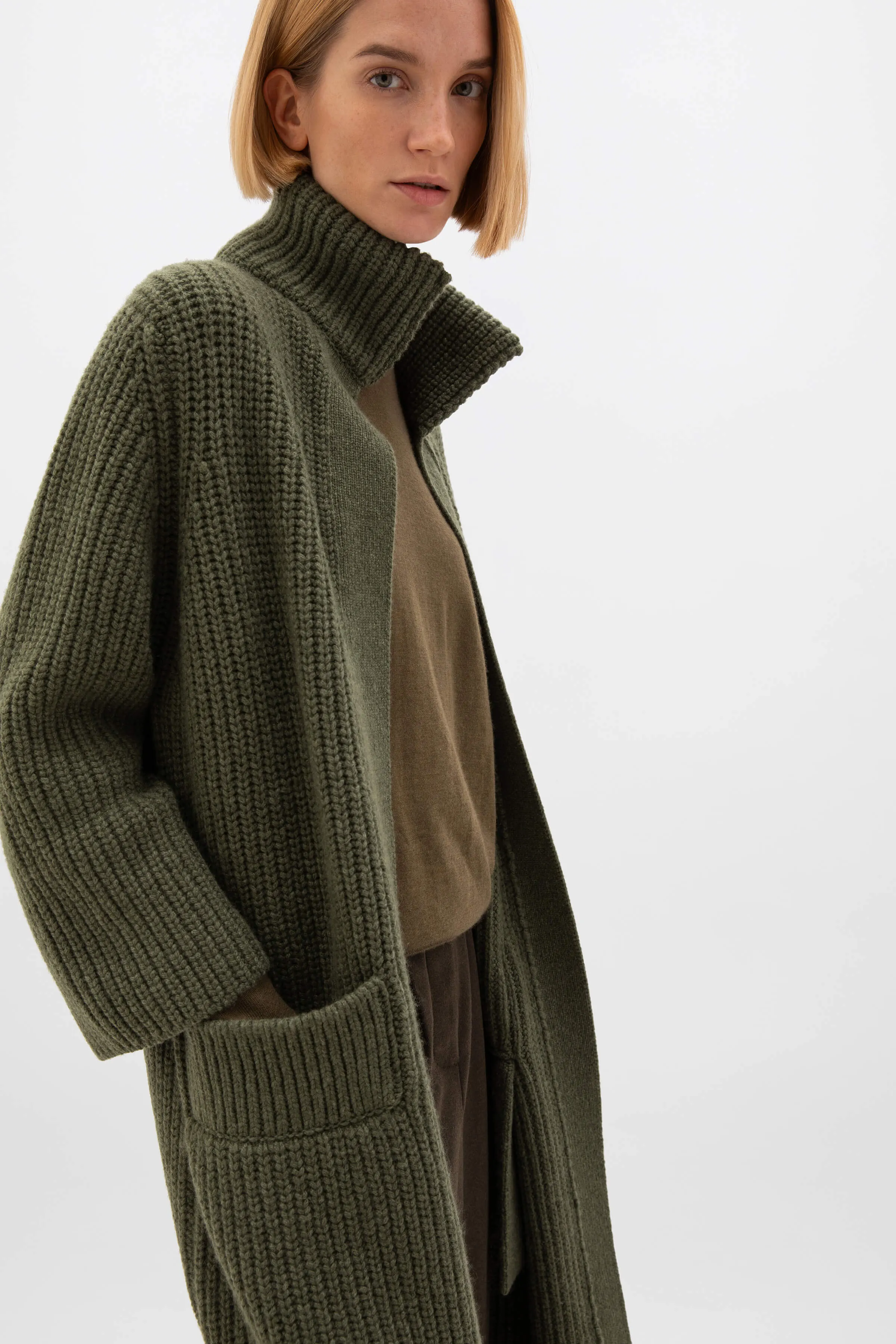 Chunky Rib Knit Cashmere Cardigan