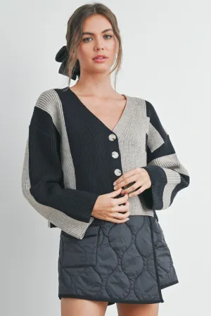 Color Block Button Down Cardigan