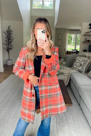 Crazy About You Coral Plaid Jacket