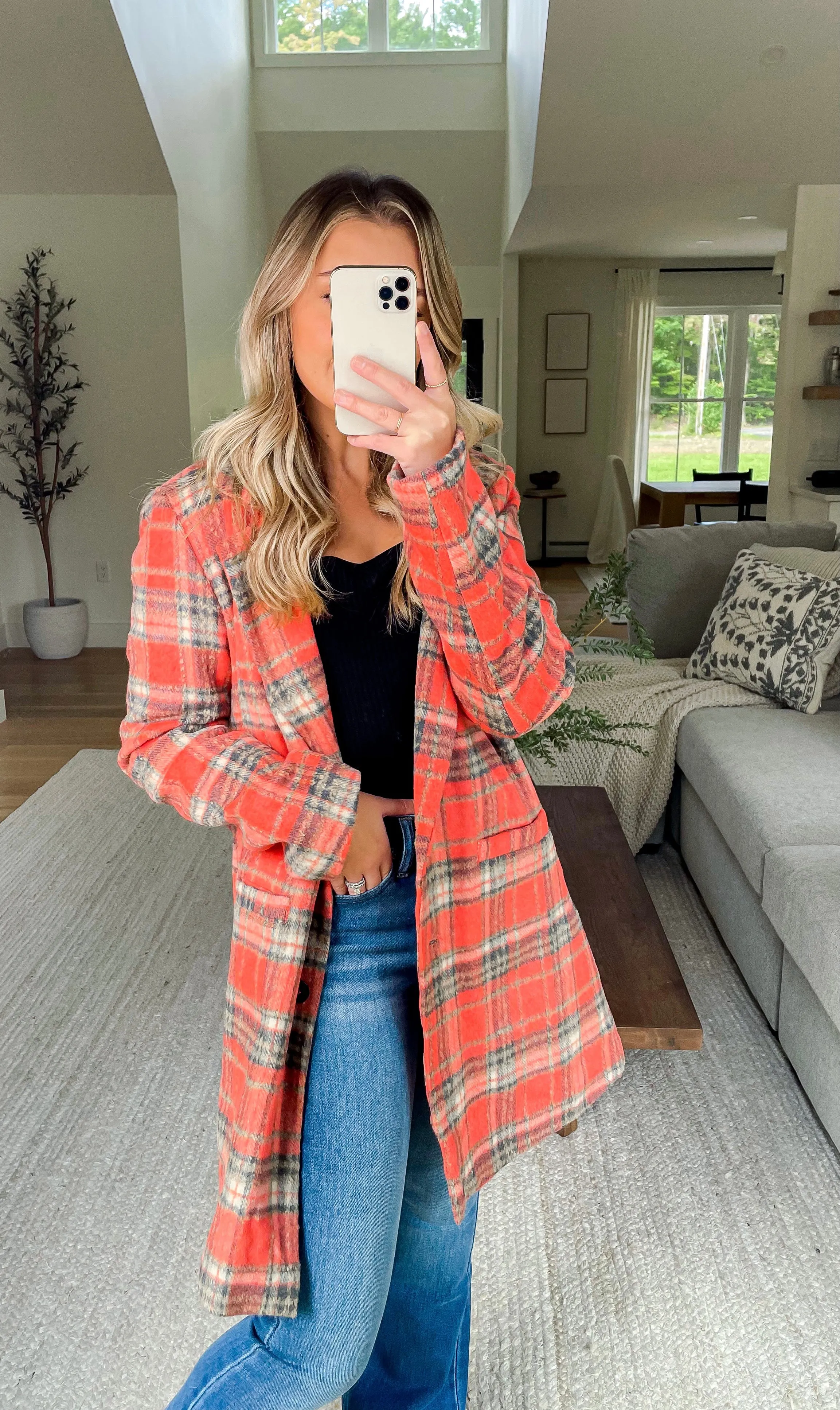 Crazy About You Coral Plaid Jacket