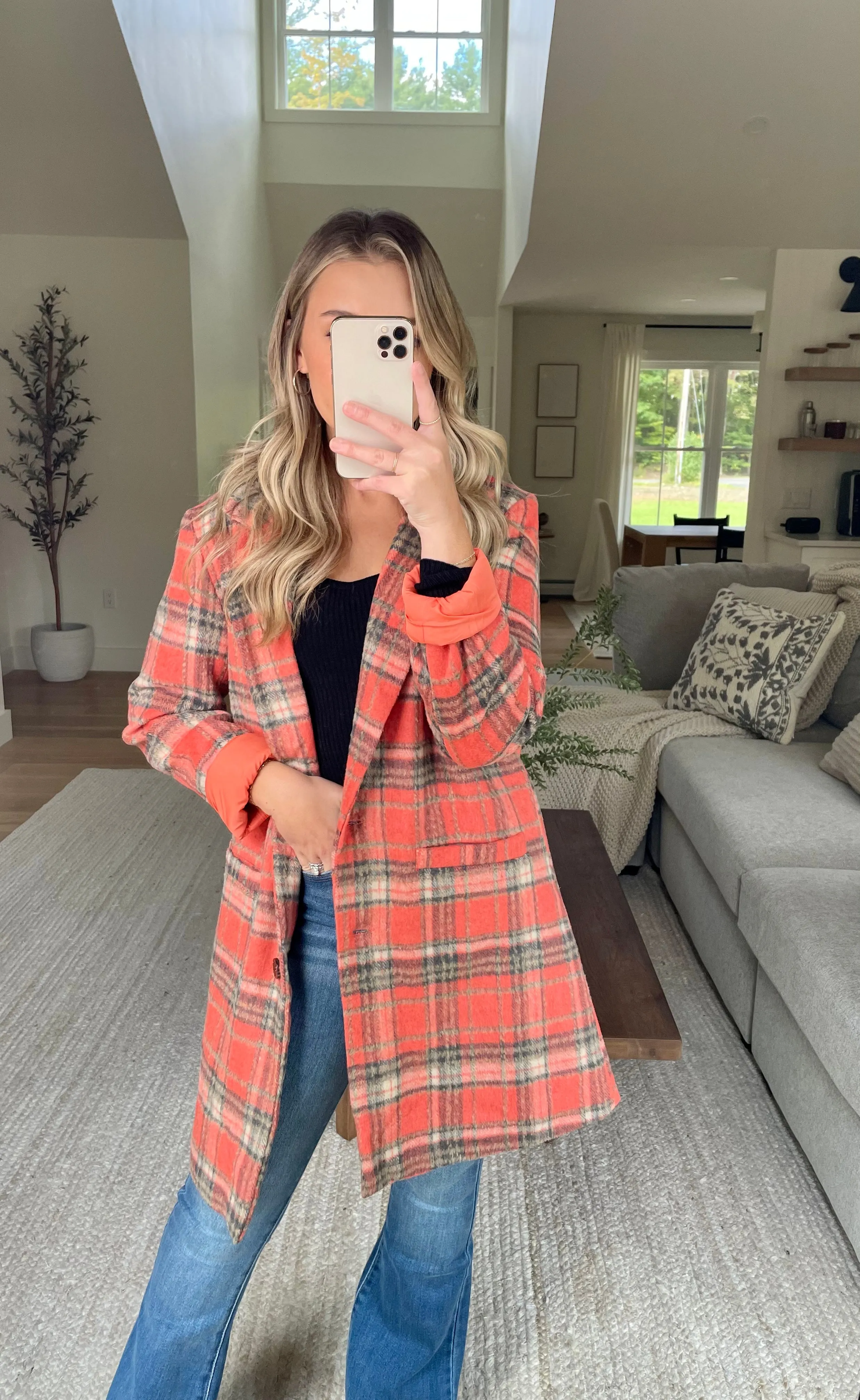 Crazy About You Coral Plaid Jacket