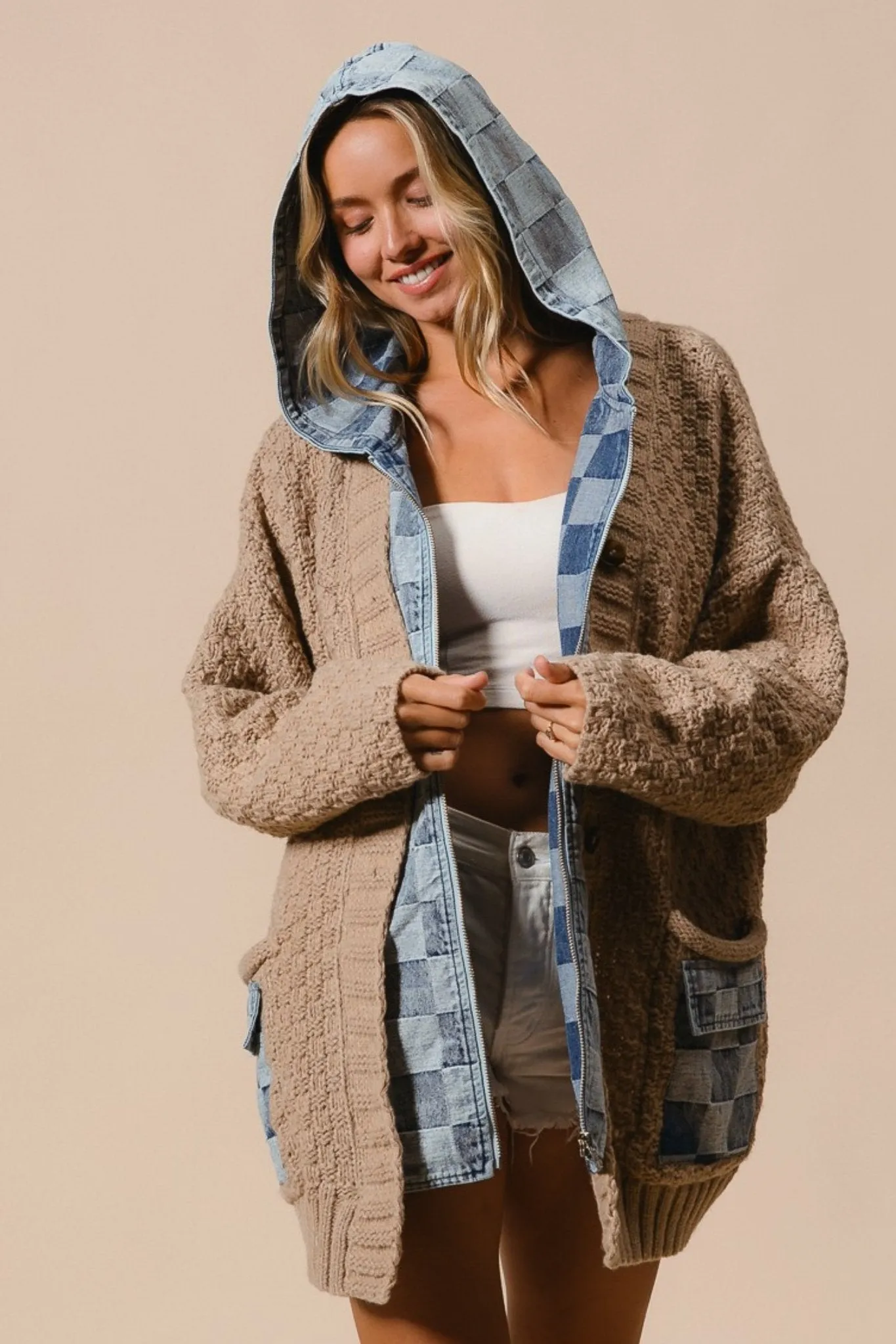 Denim and Knit Cardigan