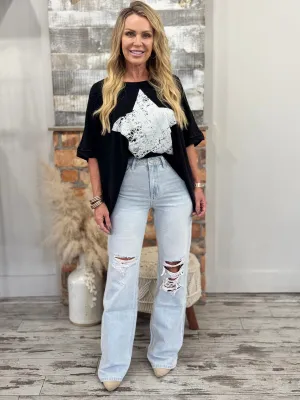 Distressed 90s Vintage Flare Jeans
